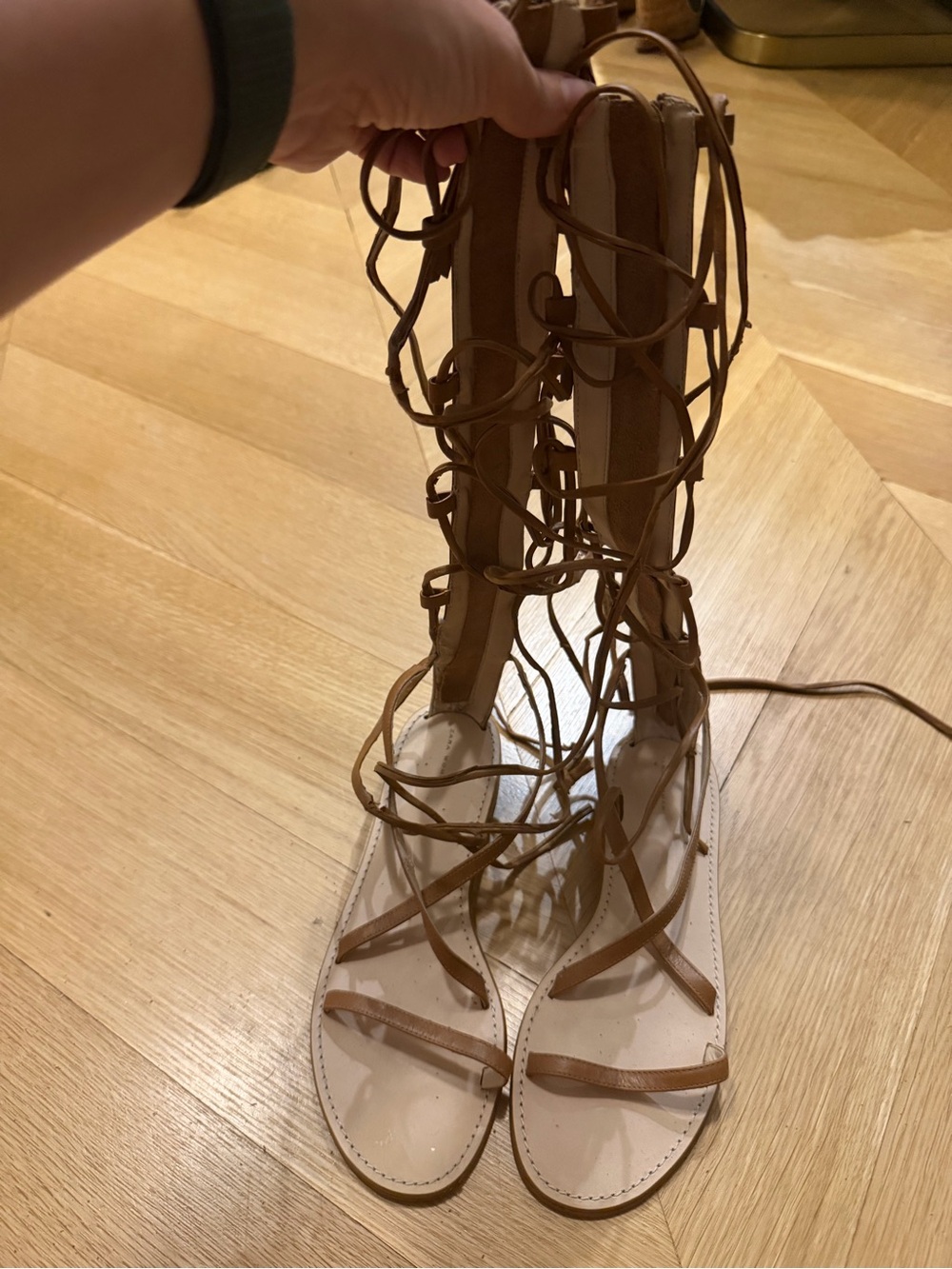 Zara Brown Lace-Up Gladiator Sandals